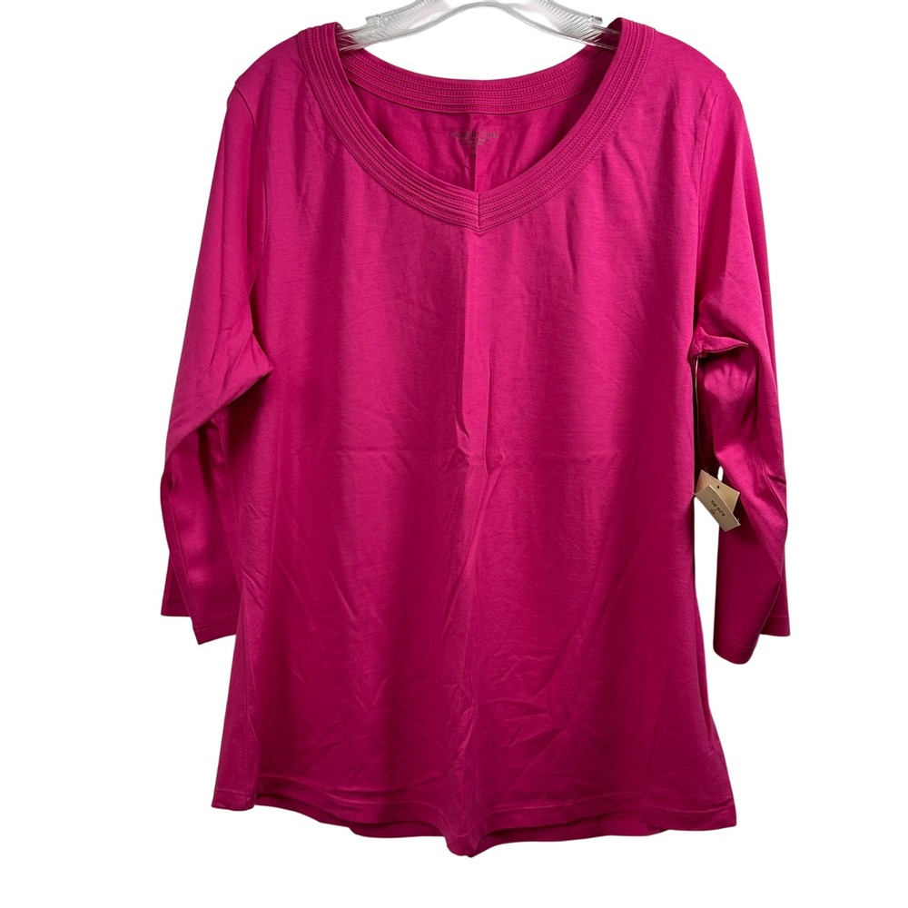 Coldwater Creek Pink Supima Cotton V-Neck 3/4 Sleeve Tee Shirt XL 16 NEW